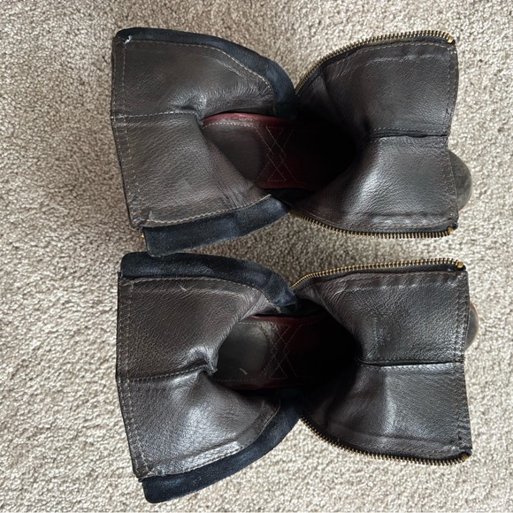 Navy Blue Suede Heeled Ankle Boots - Picture 3 of 9